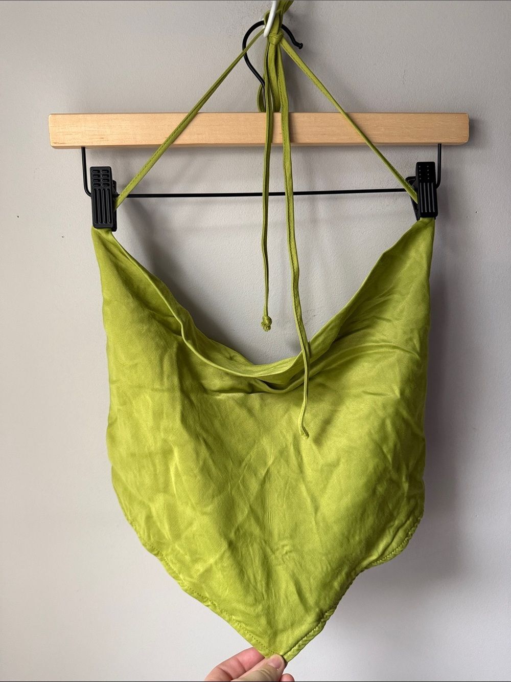 Wild Fable Lime Green Satin Halter Handkerchief Crop Top